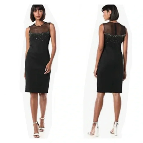 Calvin Klein Sleeveless Sheath with Illusion Neckline Sleeveless Dress Size 6 - Picture 1 of 7